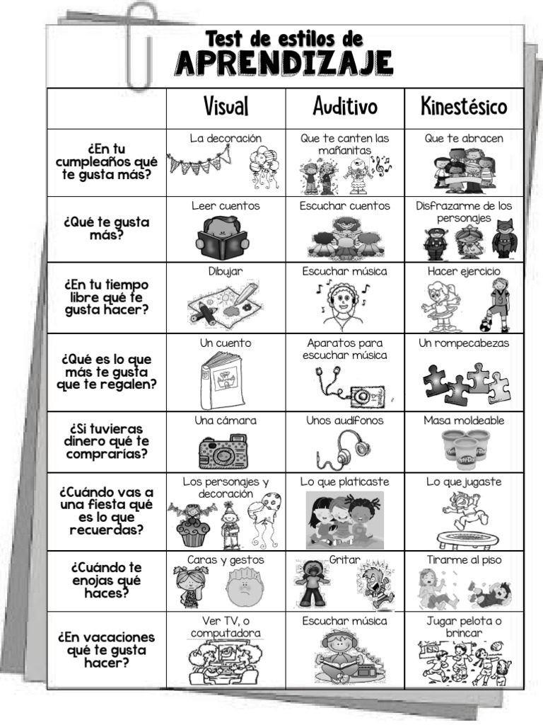 Test de Estilos de Aprendizaje Infantil | PDF | Artes del Lenguaje y ...