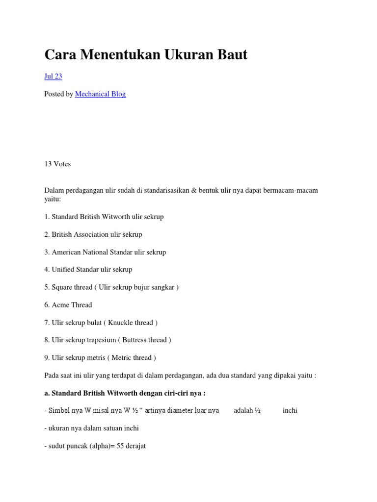 Tabel Ukuran Baut Standard Metris  Si Berbagai Ukuran Tabel Ukuran Baut Standard Metris  Si Berbagai Ukuran