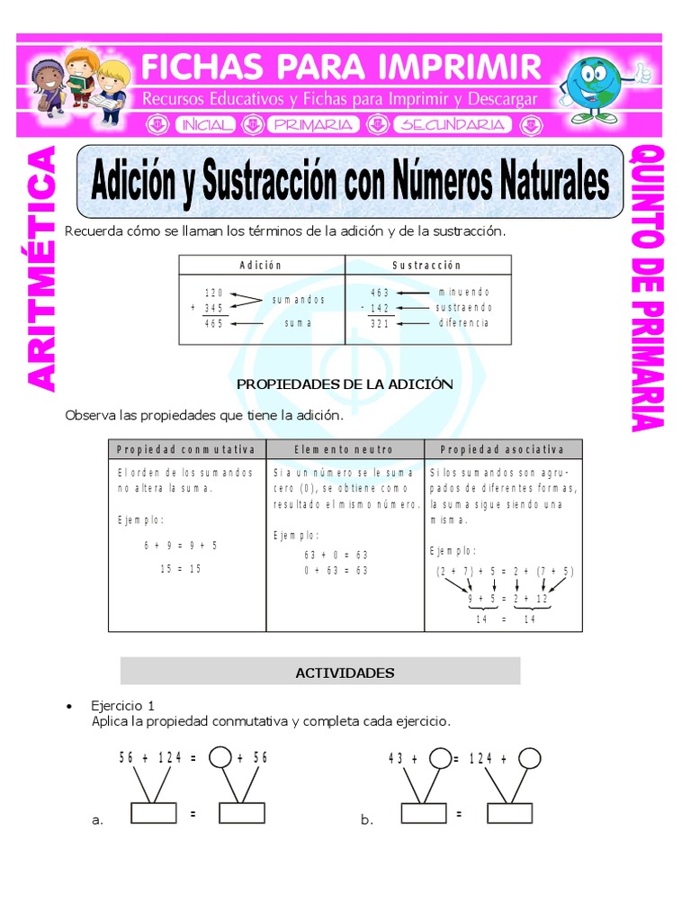 Adición y Sustracción Con Números Naturales Para Quinto de Primaria (1