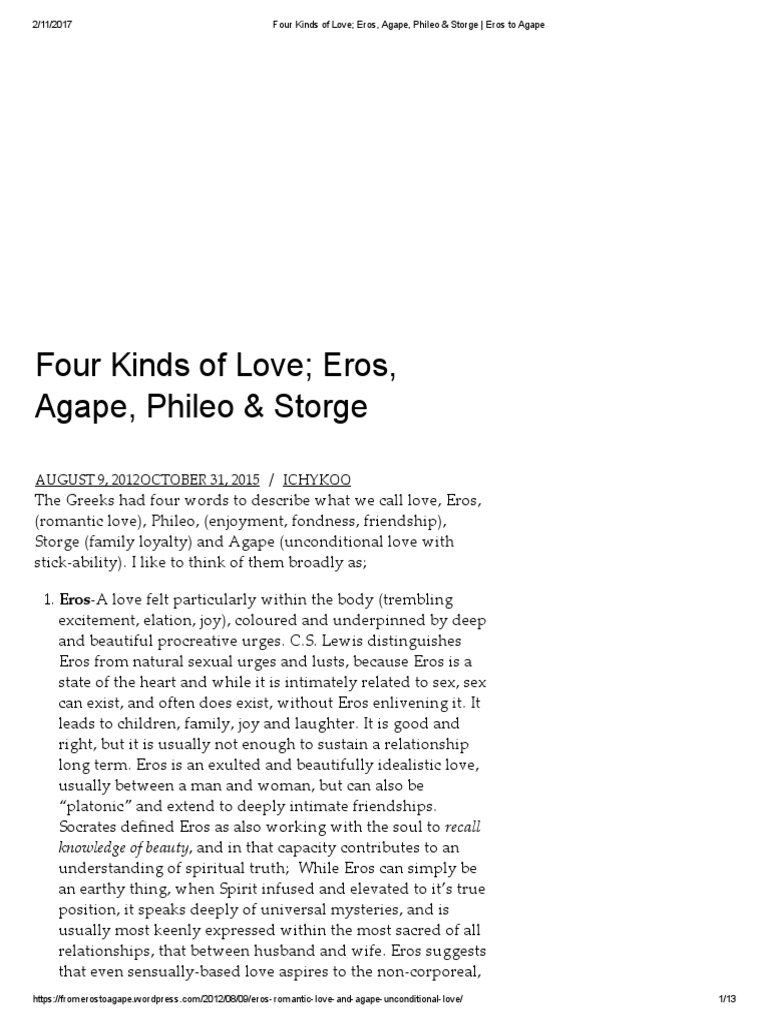 Four Kinds of Love Eros, Agape, Phileo & Eros To Agape PDF Love Emotions