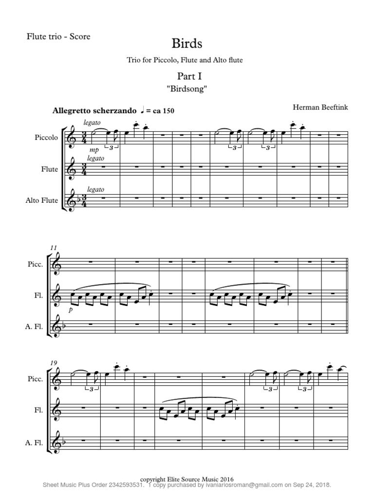 Birds For Flute Trio PDF Performing Arts Leisure