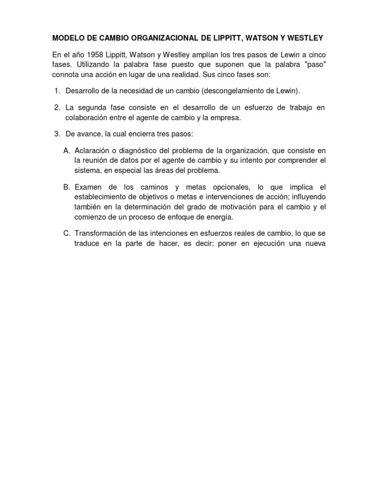 Modelo de Cambio Organizacional Lippitt | PDF | Gestión del cambio ...