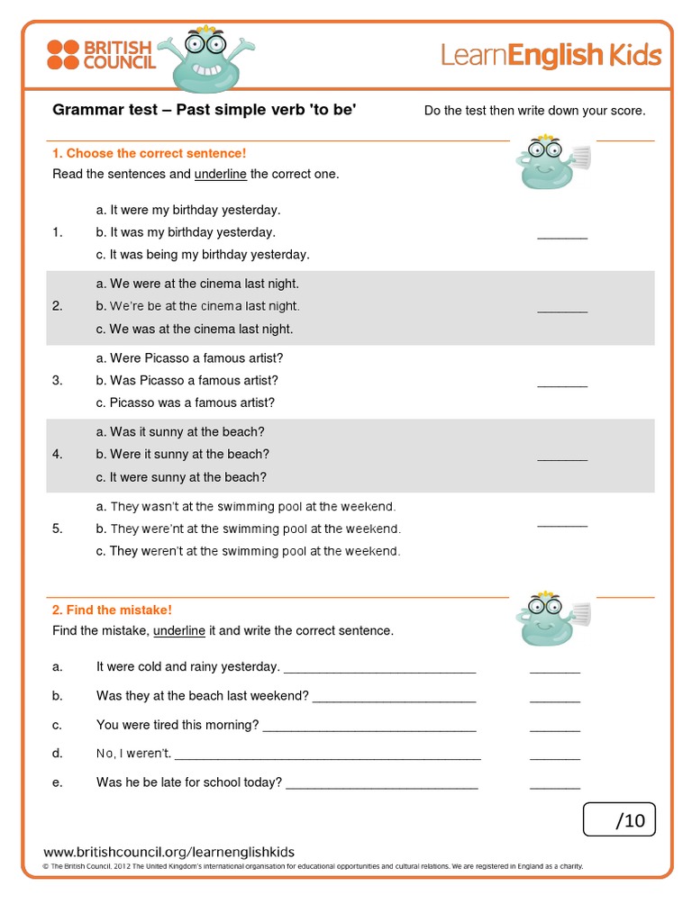 Grammar Practice Past Simple Verb To Be Final PDF | PDF