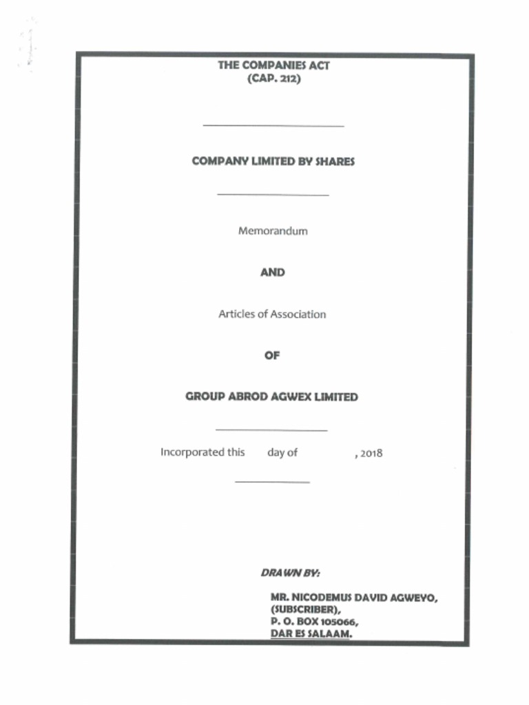 Memorandum and Articles of Association | PDF