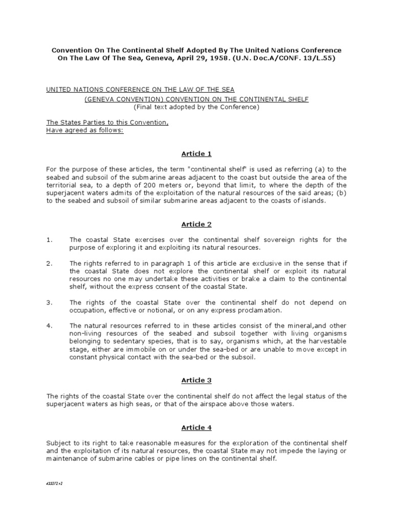 Convention on the Continental Shelf UN Conference on the Law of the