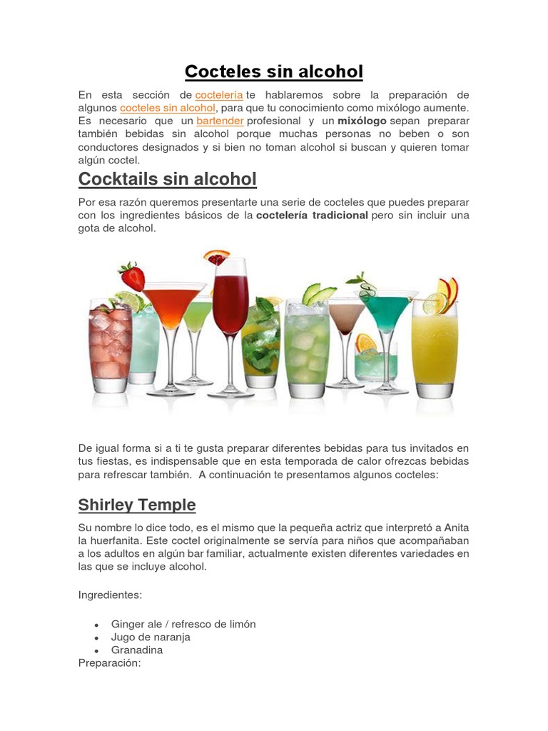 Principiante Literatura Planta Cocteles Sin Alcohol | PDF | Limonada | champán