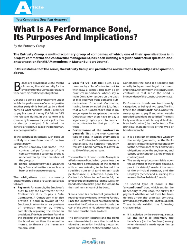 What Is Performance Bond Its Purposes and Implications PDF | PDF ...