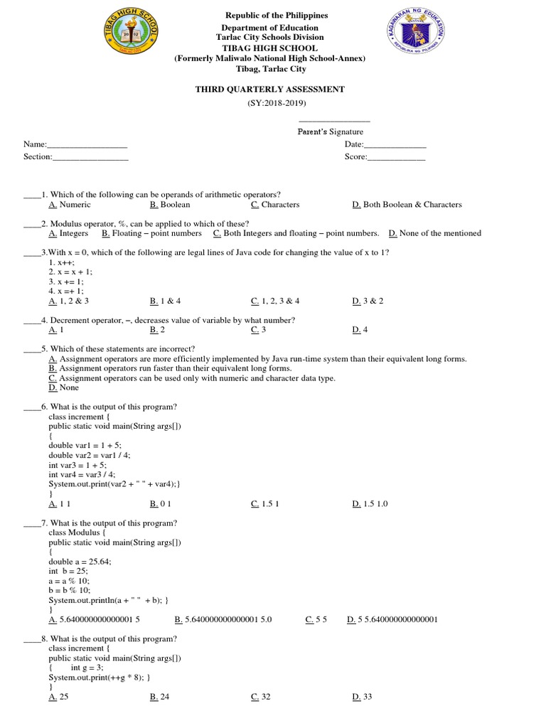 Third Quarter Exam Computer Programming Java Class Computer Programming Inheritance Object Oriented Programming