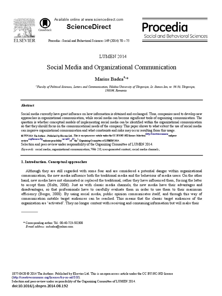 Social Media and Organizational Communication PDF Social Media