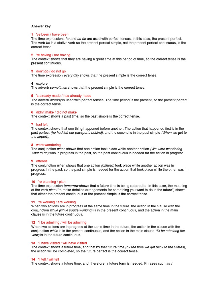Mixed Perfect Tenses Answer Key | PDF | Grammatical Tense | Perfect ...