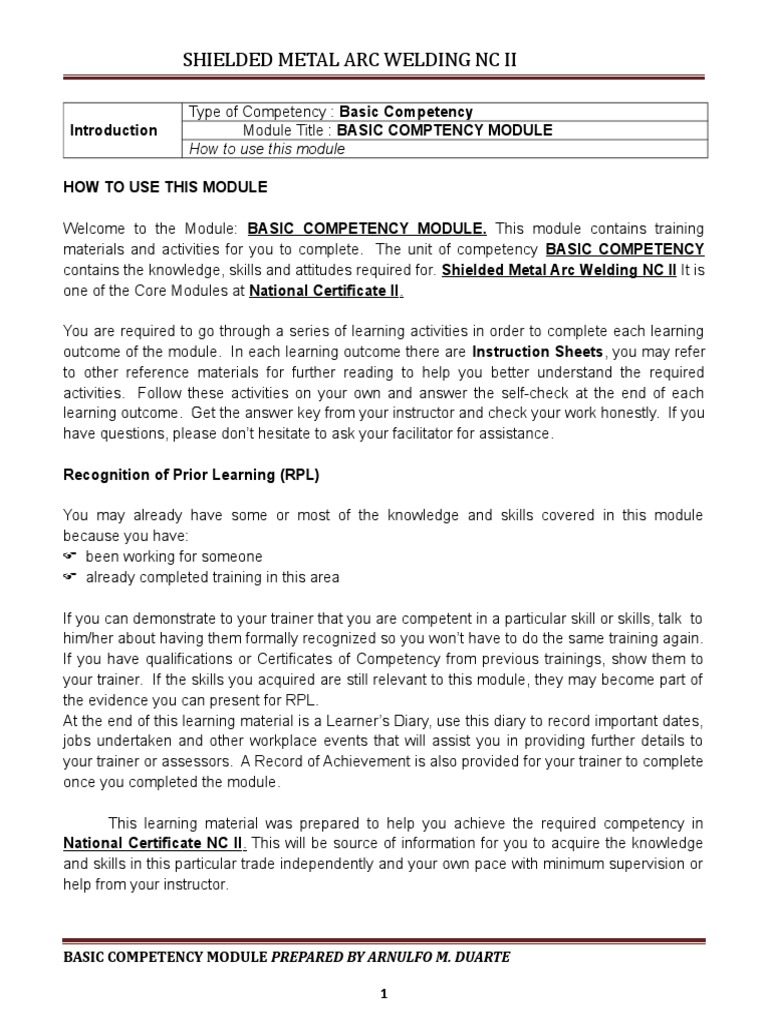 Basic Competency Pdf Welding Construction