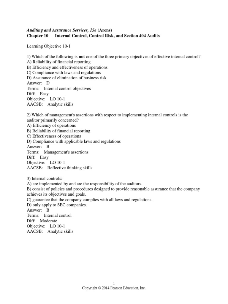 Auditing Test Bank Chapter 10 Pdf Pdf Internal Control Internal Audit