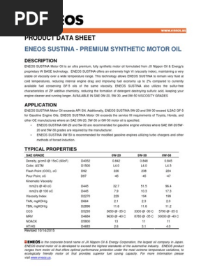 ENEOS SUSTINA Product Data Sheet 2016 PDF | PDF | Motor Oil
