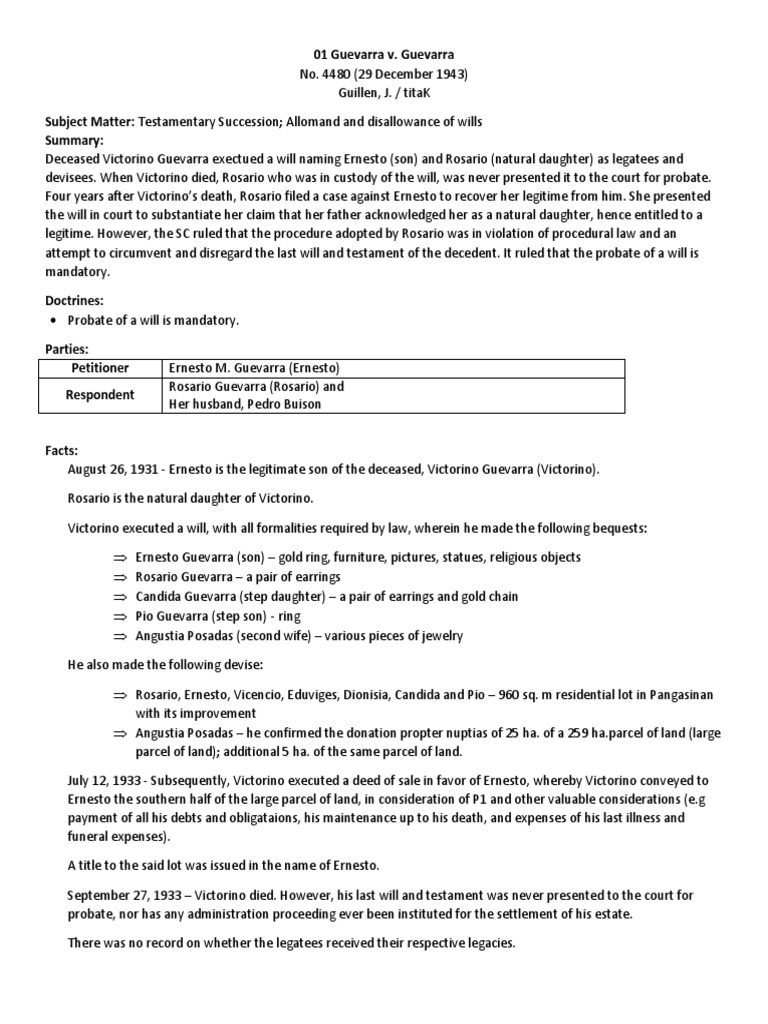 Guevarra v. Guevarra PDF Will And Testament Probate