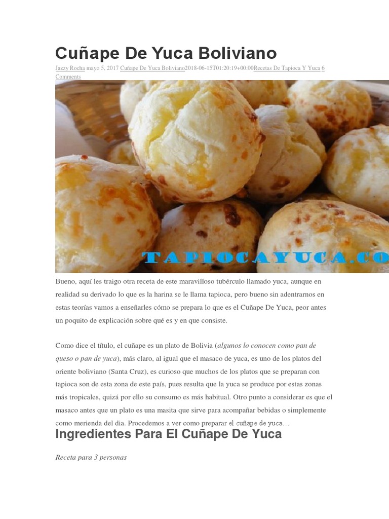Cuñape de Yuca Boliviano | PDF | Panes | Queso