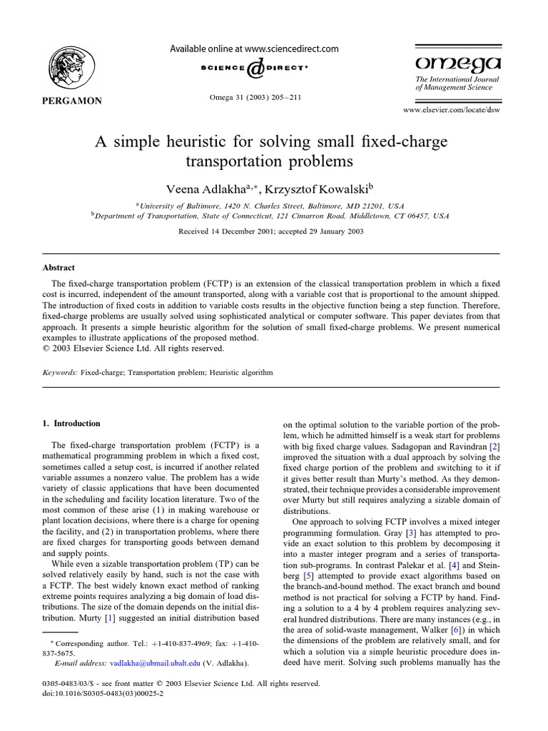 A Simple Heuristic For Solving Small Fixed Charge Transportation ...