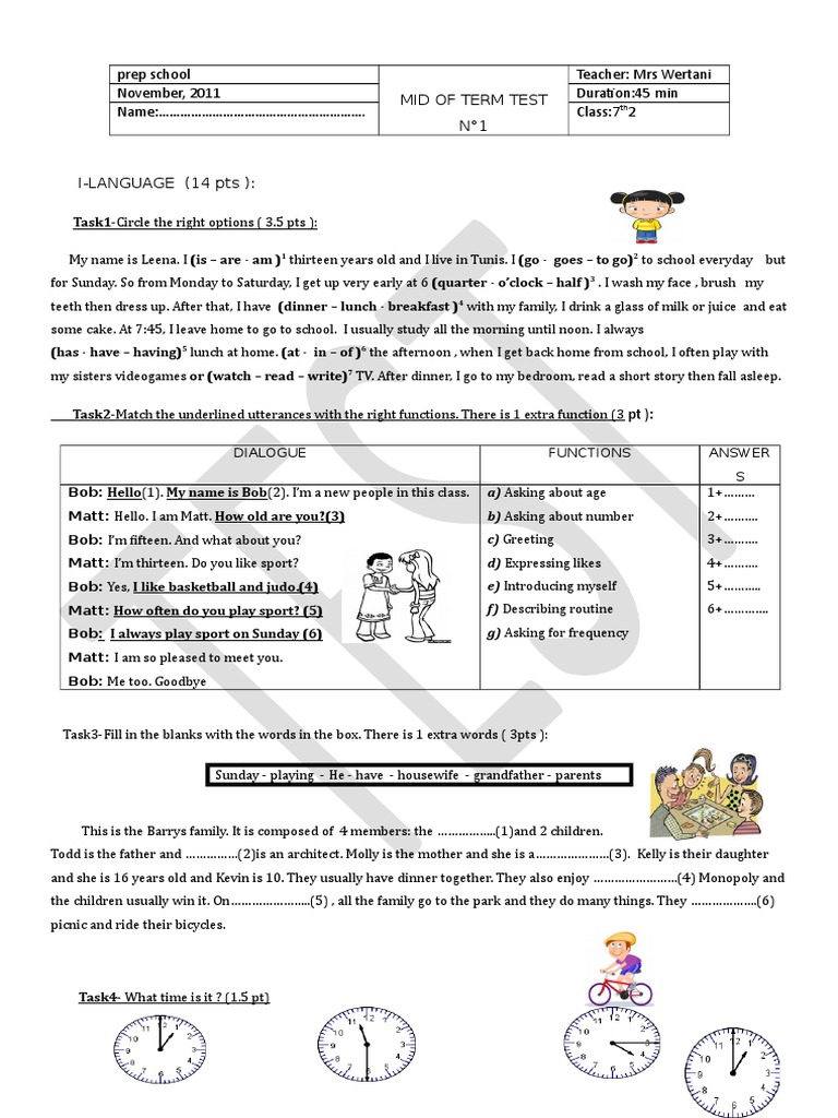 7th Form Mid Term Test 1 Guide | PDF