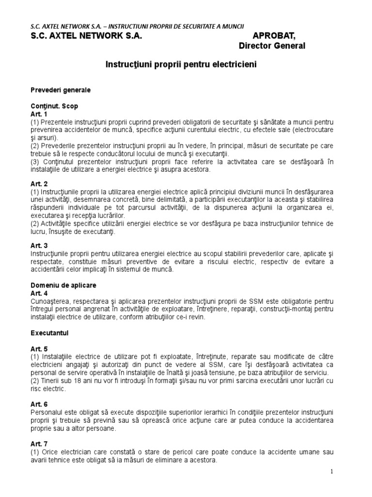 Instructiuni Proprii Pentru Electricieni | PDF