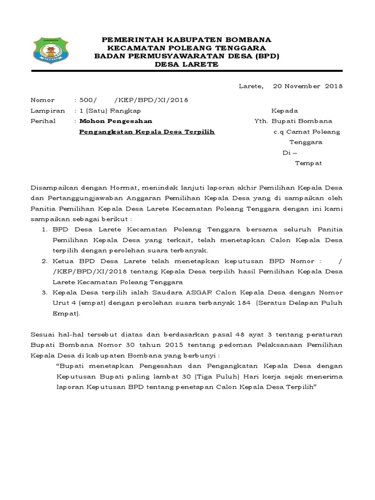 Surat Pengantar Bpd