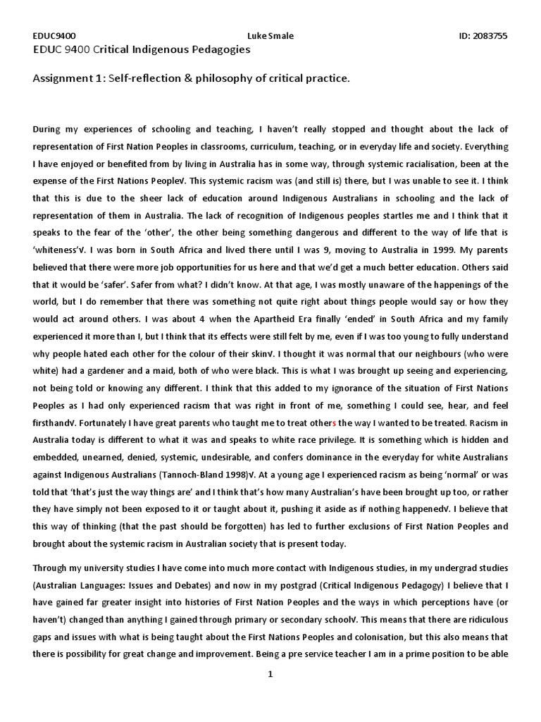 Critical Indigenous Pedagogy Reflection | PDF | Critical Race Theory ...