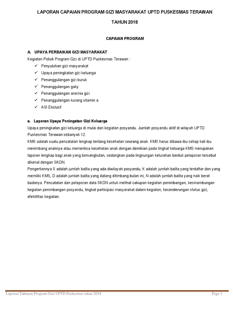 Laporan Capaian Program Gizi Uptd Puskesmas Terawan Tahun 2018