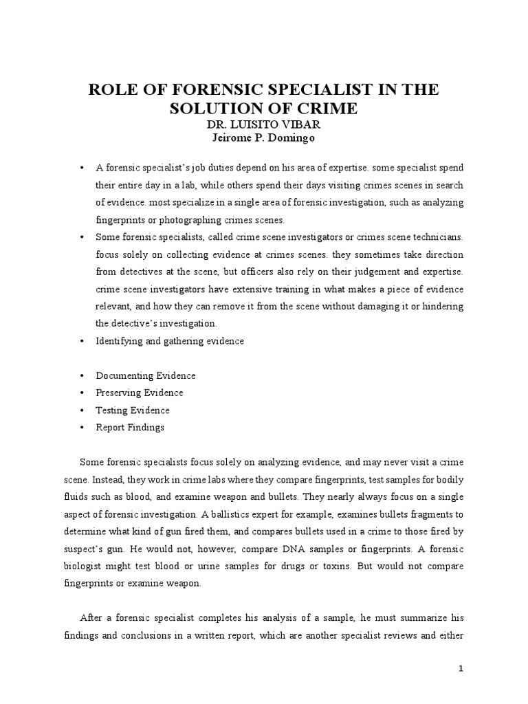 Role of The Forensic Expert in The Solution of Crime PDF Crime(01)