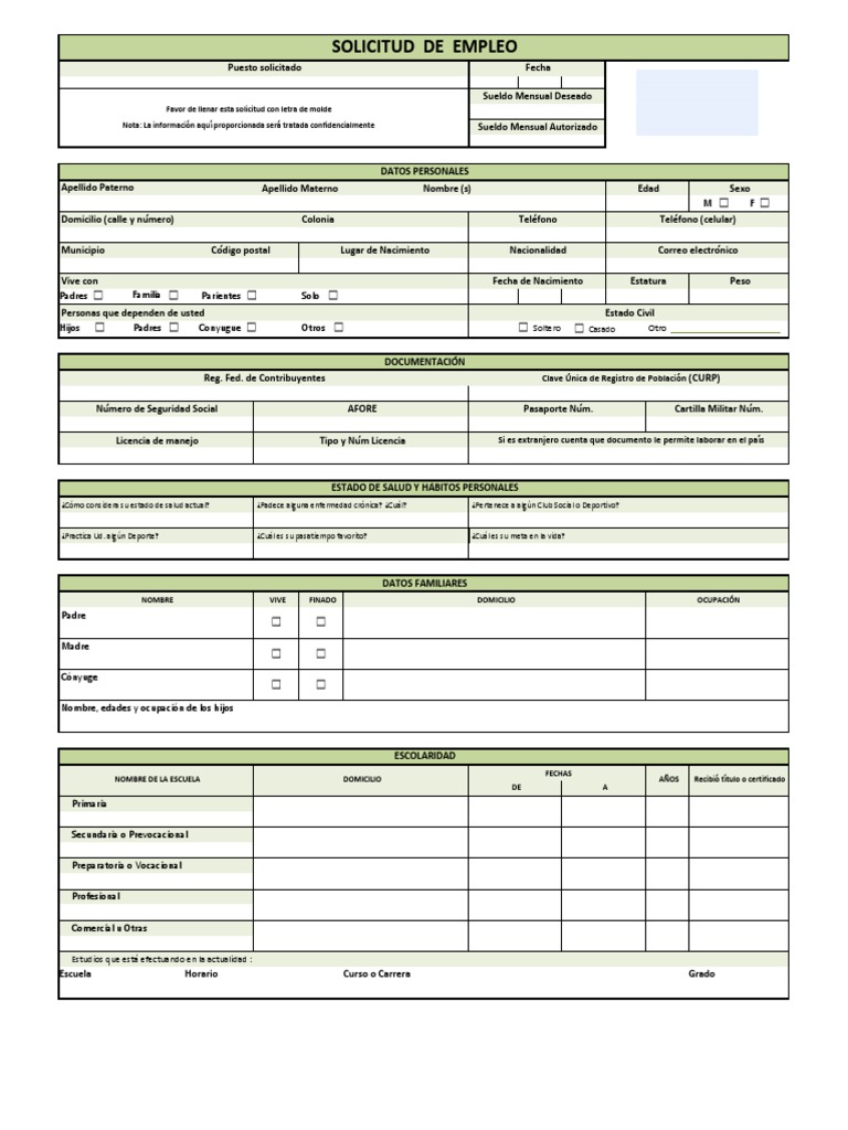 Formato de Solicitud de Empleo Word en Blanco Business