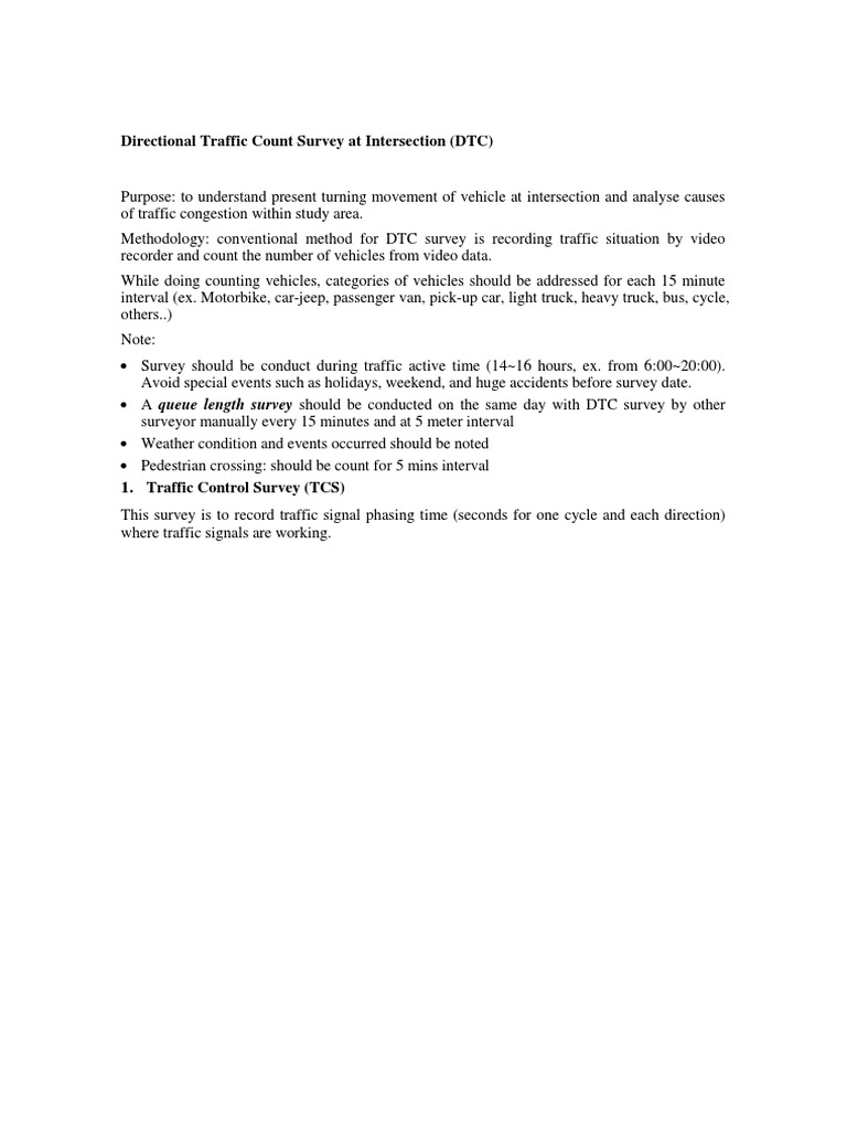 Directional Traffic Count Survey at Intersection (DTC) | PDF