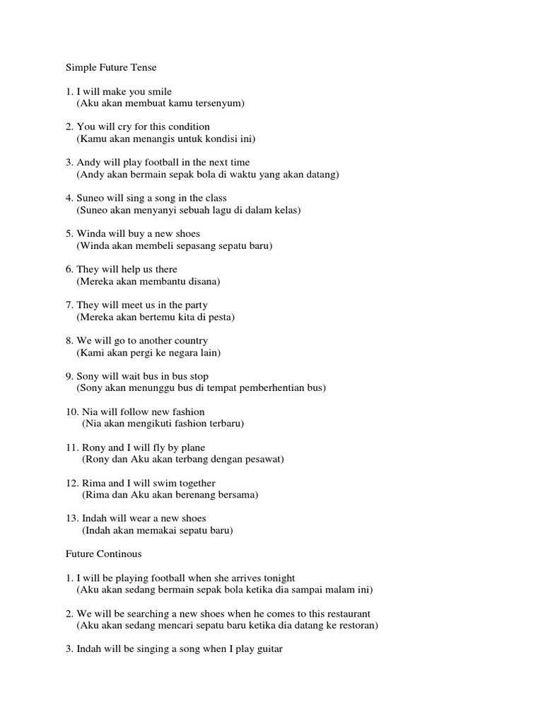 Contoh Kalimat Simple Future Tense | PDF | Bahasa Indonesia | Keluarga ...