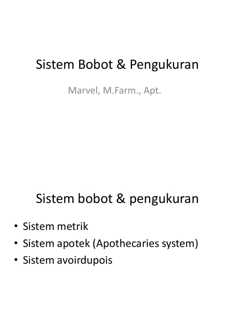 Sistem Bobot dan Pengukuran Farmasi | PDF | Pengembangan Diri ...