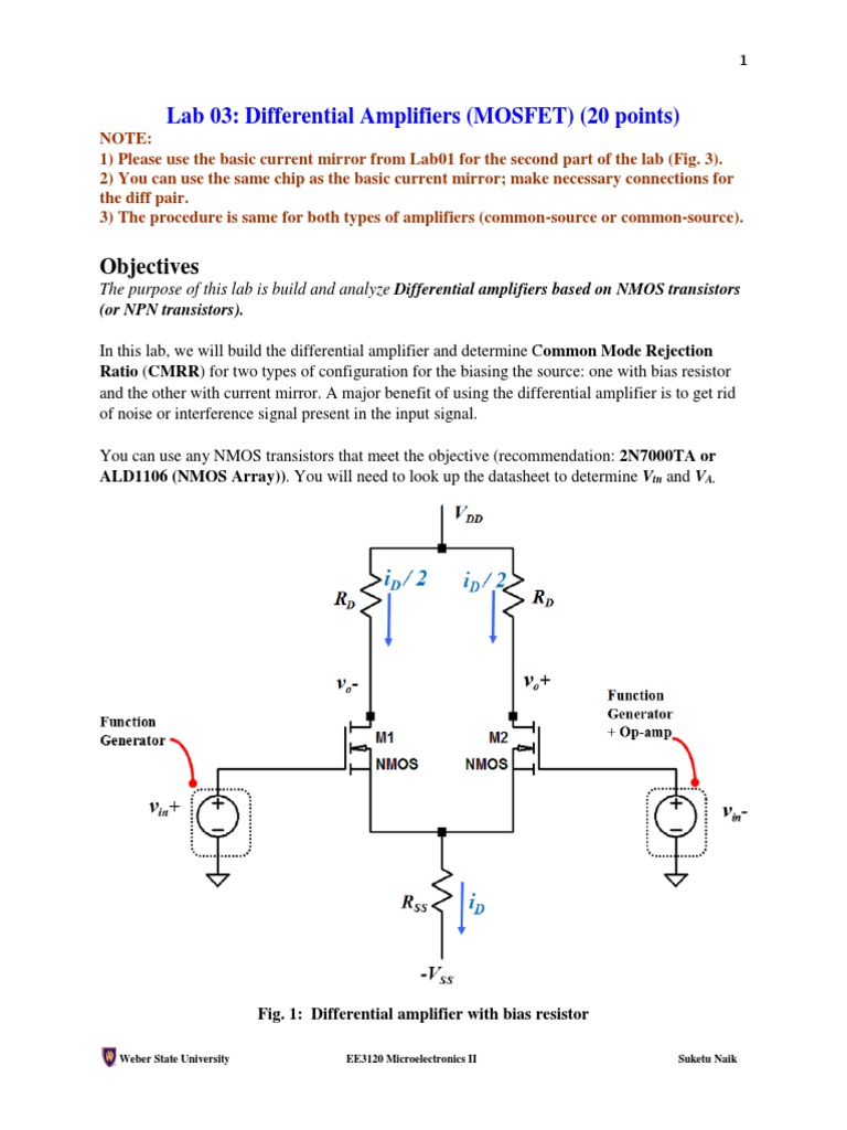 Differential Pair Using MOS Transistors PDF Amplifier Mosfet