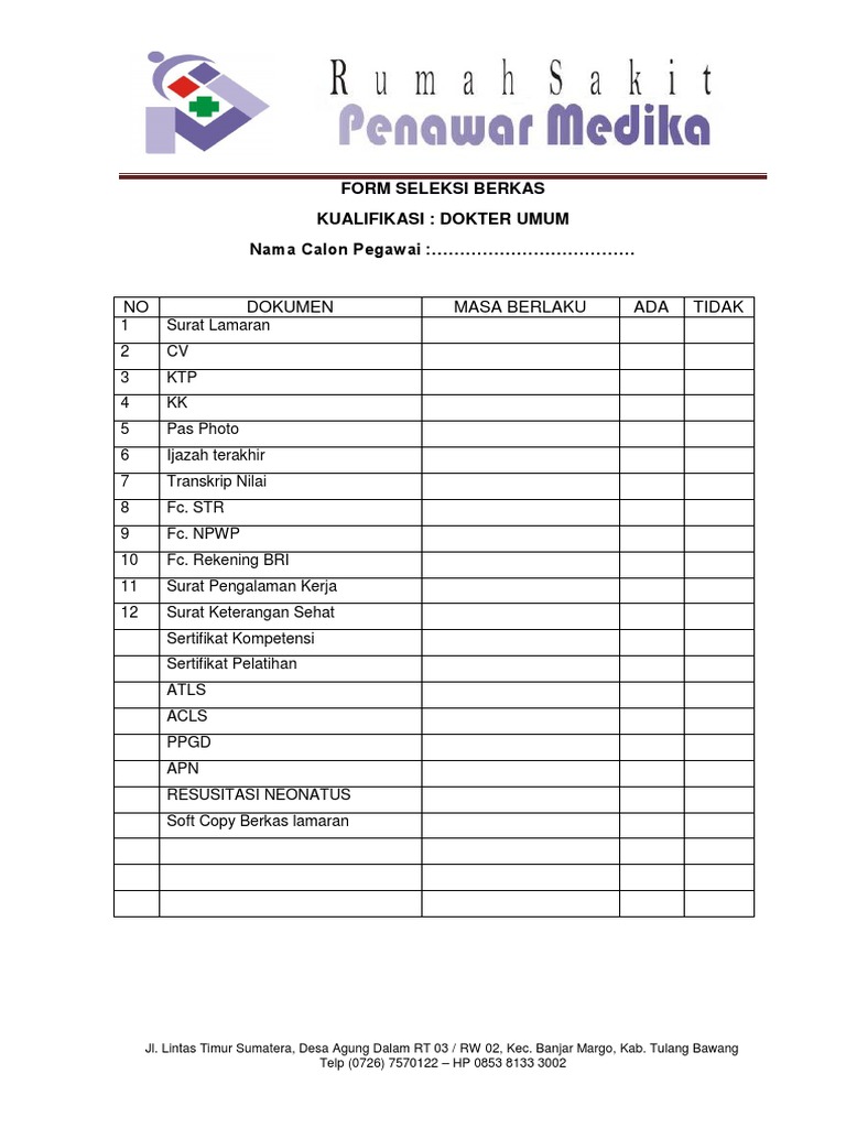 Form Seleksi Berkas | PDF