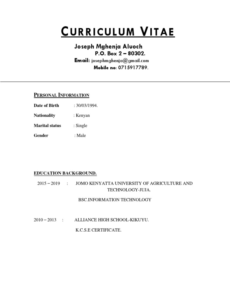 Joseph Mghenja Aluoch CV | PDF | Information Technology | Computing