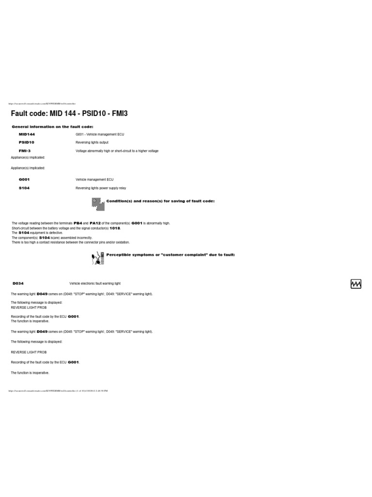ERROR CODE RENAULT AND VOLVO TRUCK Mid 144 Psid 10 Fmi 3 PDF