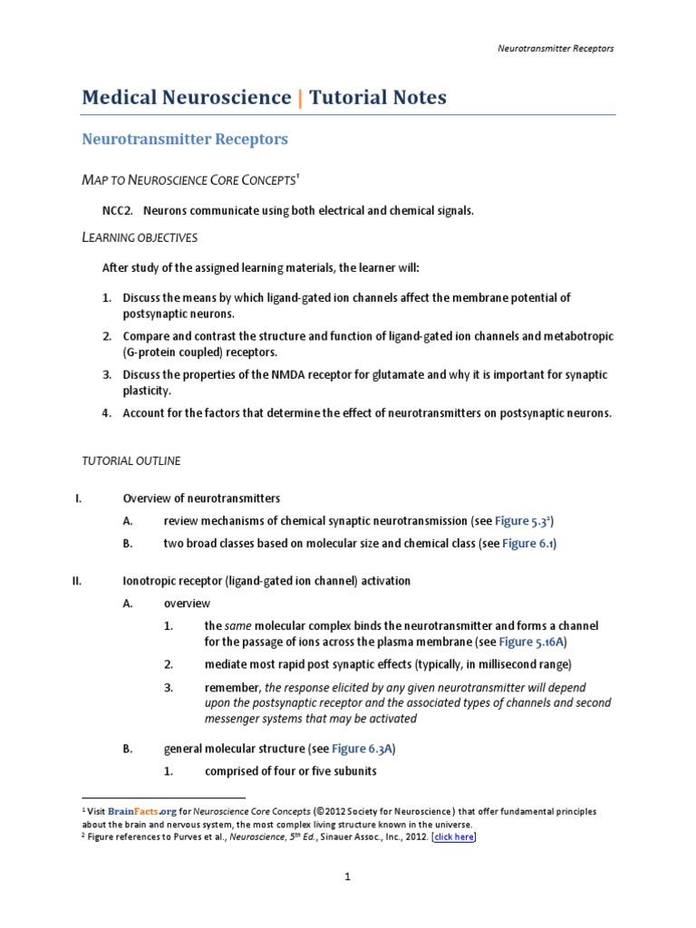 Medical Neuroscience Tutorial Notes: Neurotransmitter Receptors | PDF ...