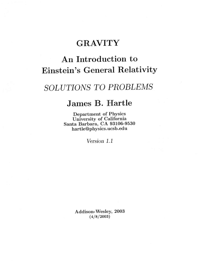 James Hartle - Gravity - Manual Solutions PDF | PDF | Orbit | Physical Quantities