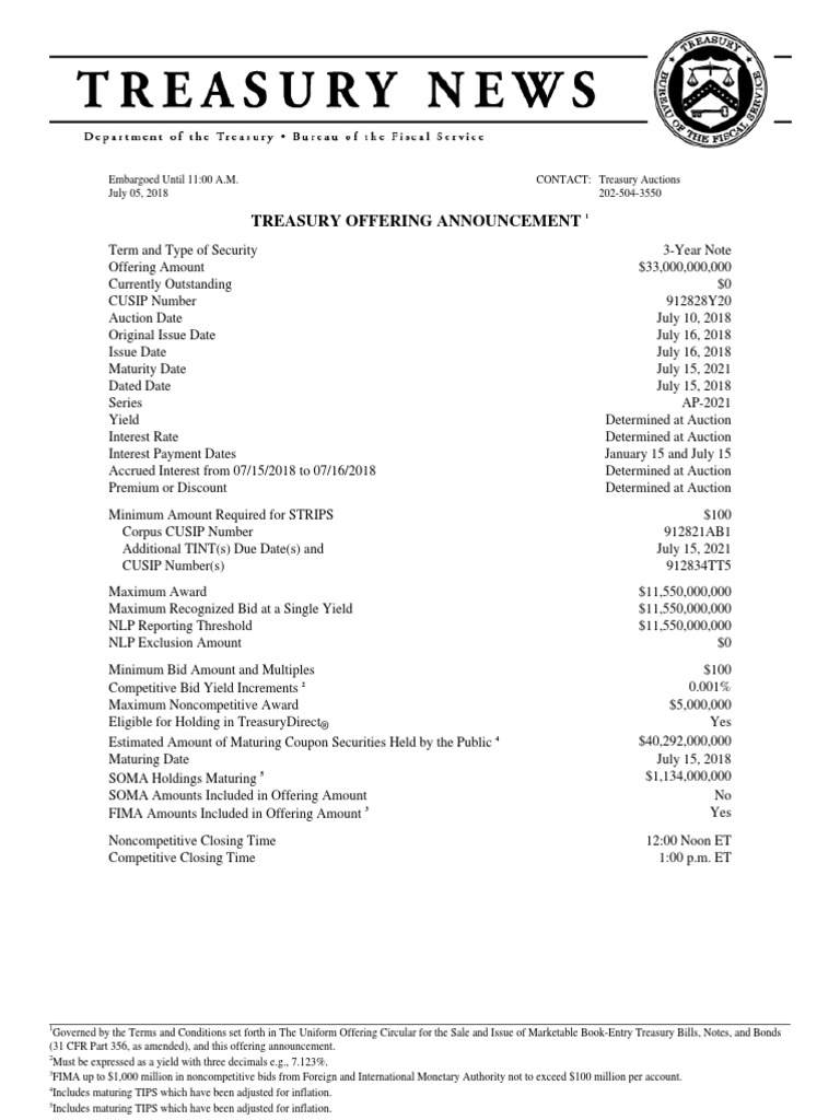 Treasury Offering Announcement | PDF | Yield (Finance) | Interest