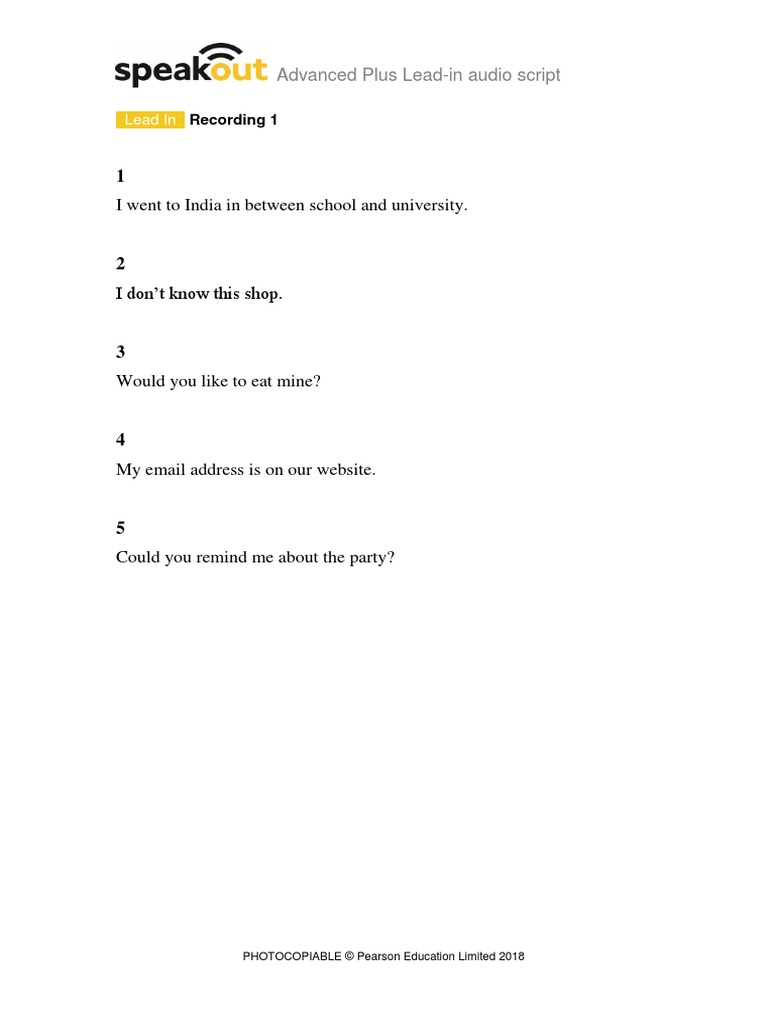 Advanced Plus Lead-in Audio Script | PDF