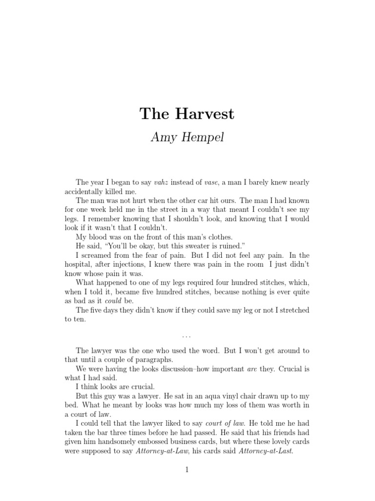 The Harvest by Amy Hempel PDF Violence