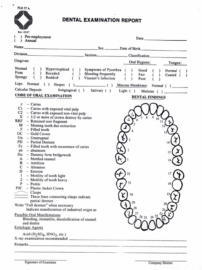 dental exam form | pdf