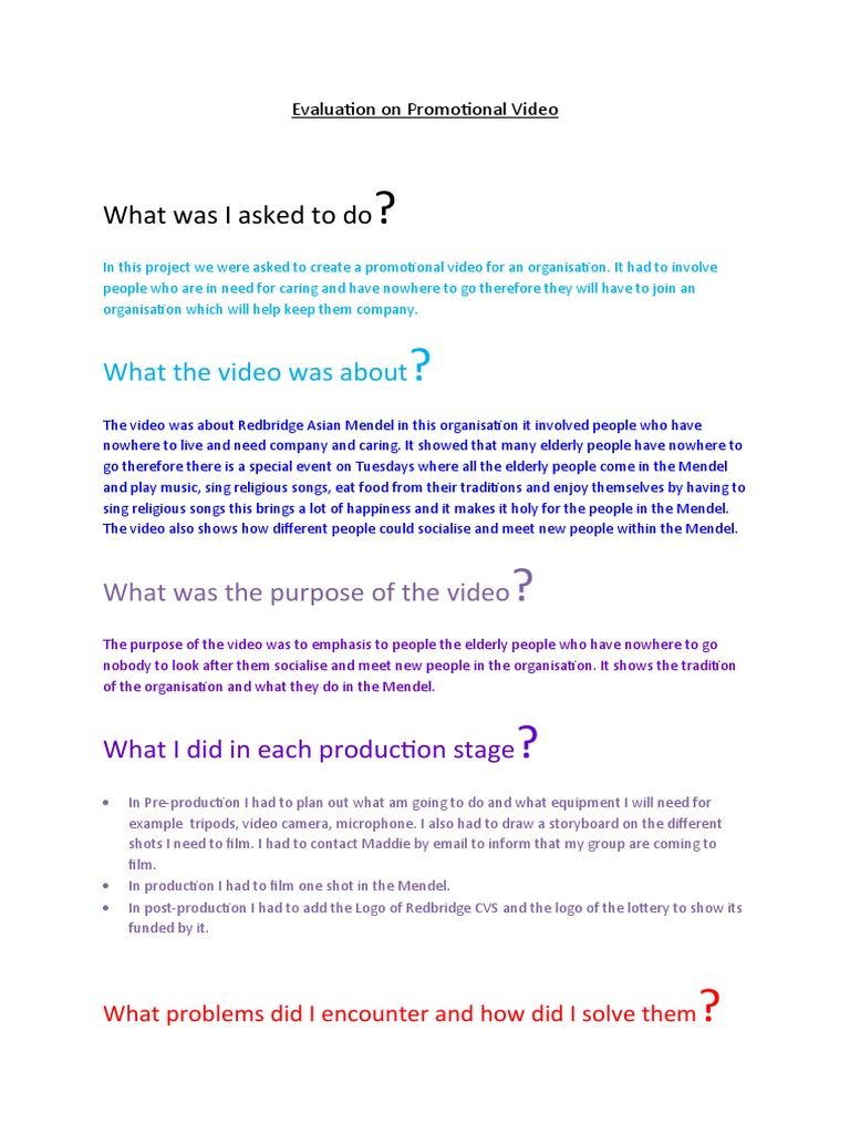 Promotional Video Evaluation for Mendel | PDF