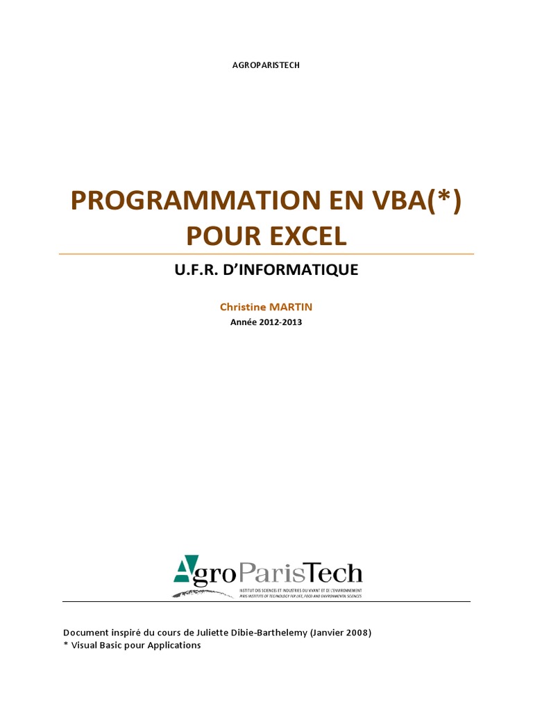 Programmation VBA pour Excel - Guide | PDF | Visual Basic for ...