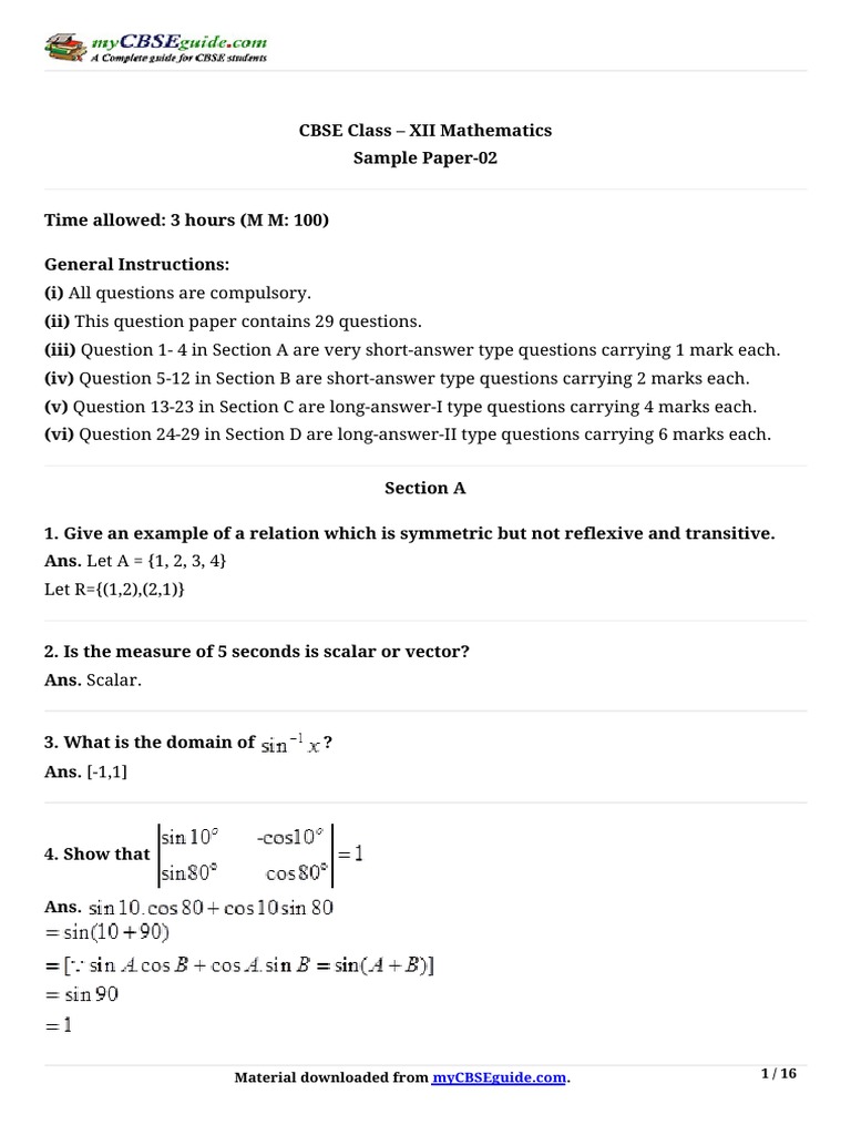 12 Maths CBSE Sample Papers 2019 | PDF | Plane (Geometry) | Equations