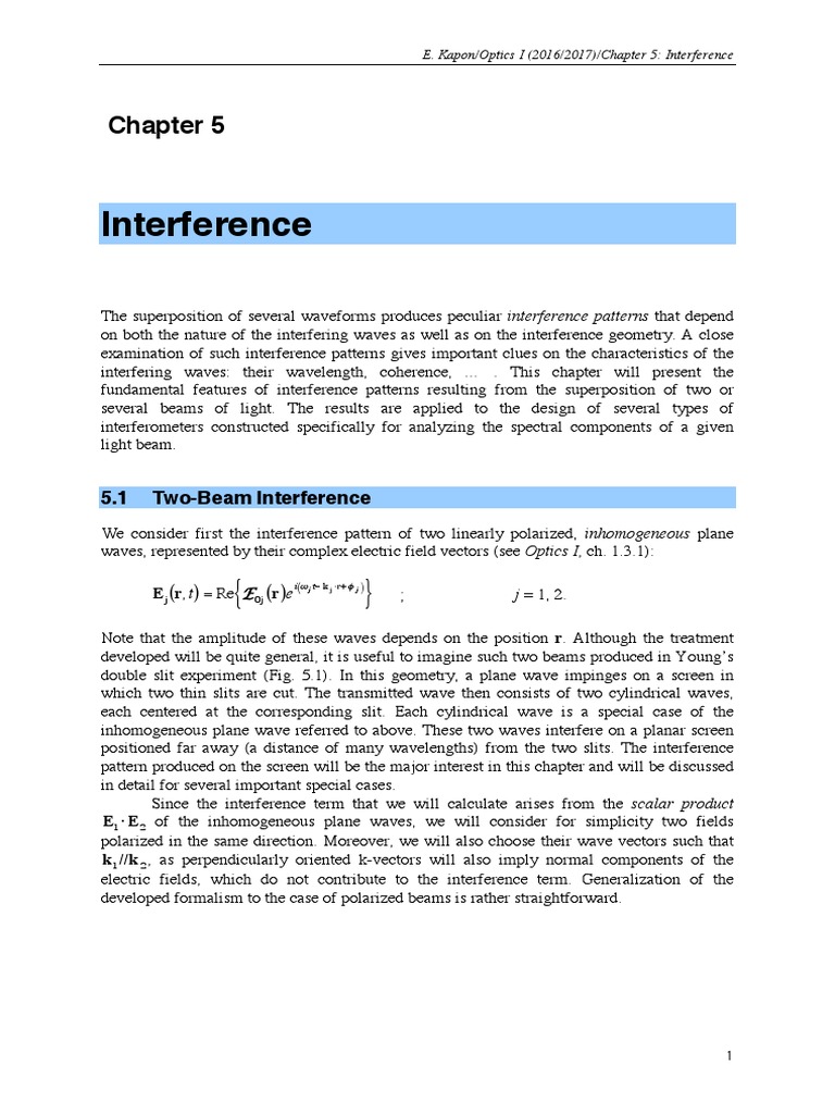 Optics I 2017 Chapter5 PDF | PDF | Wavelength | Coherence (Physics)