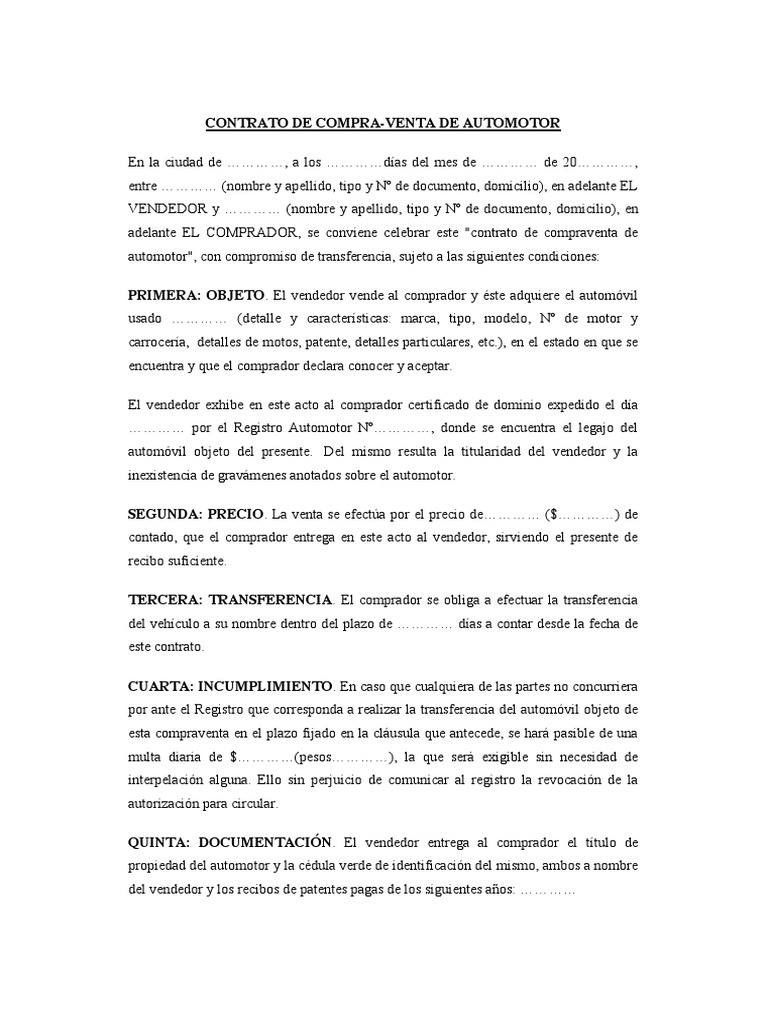 Contrato Compra-Venta Autormotor Argentina | PDF | Ley común | Derecho  privado