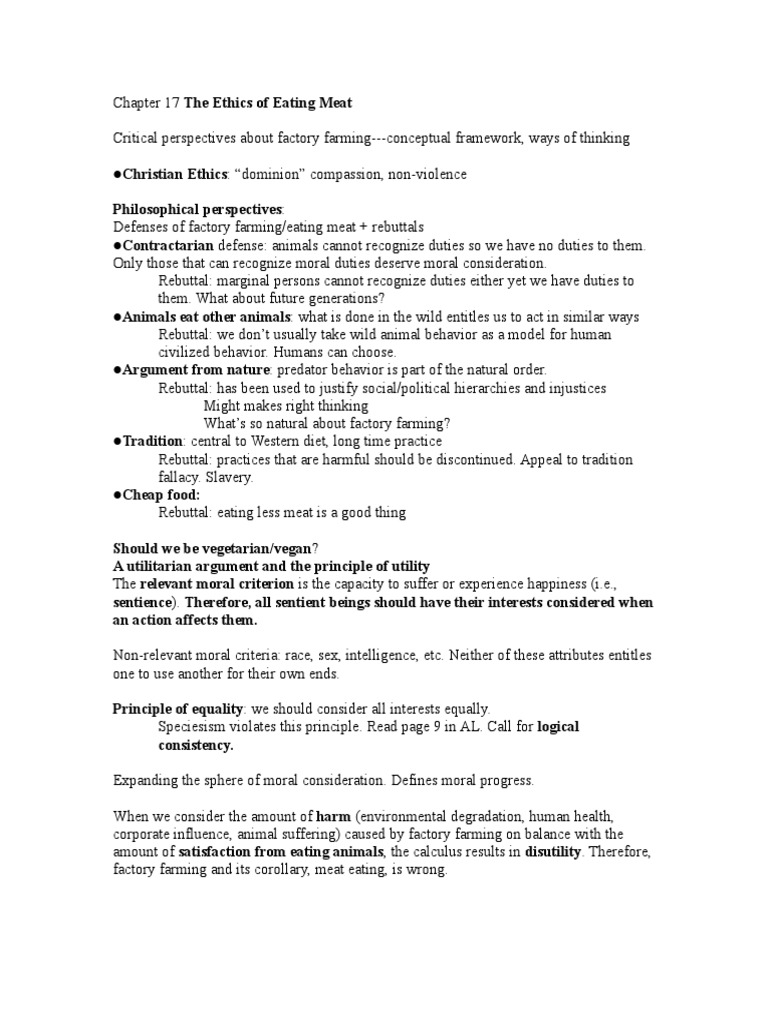Chapter 17 The Ethics of Eating Meat PDF Utilitarianism Meat