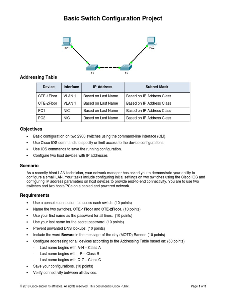 Basic Switch Configuration Project | PDF | Network Switch | Ip Address