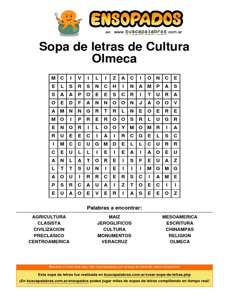 Sopa de Letras de Cultura Olmeca