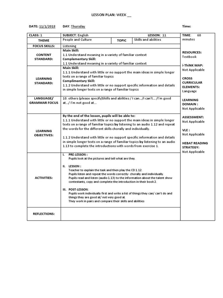 Lesson 11 CEFR FORM 1 | PDF | Lesson Plan | Curriculum