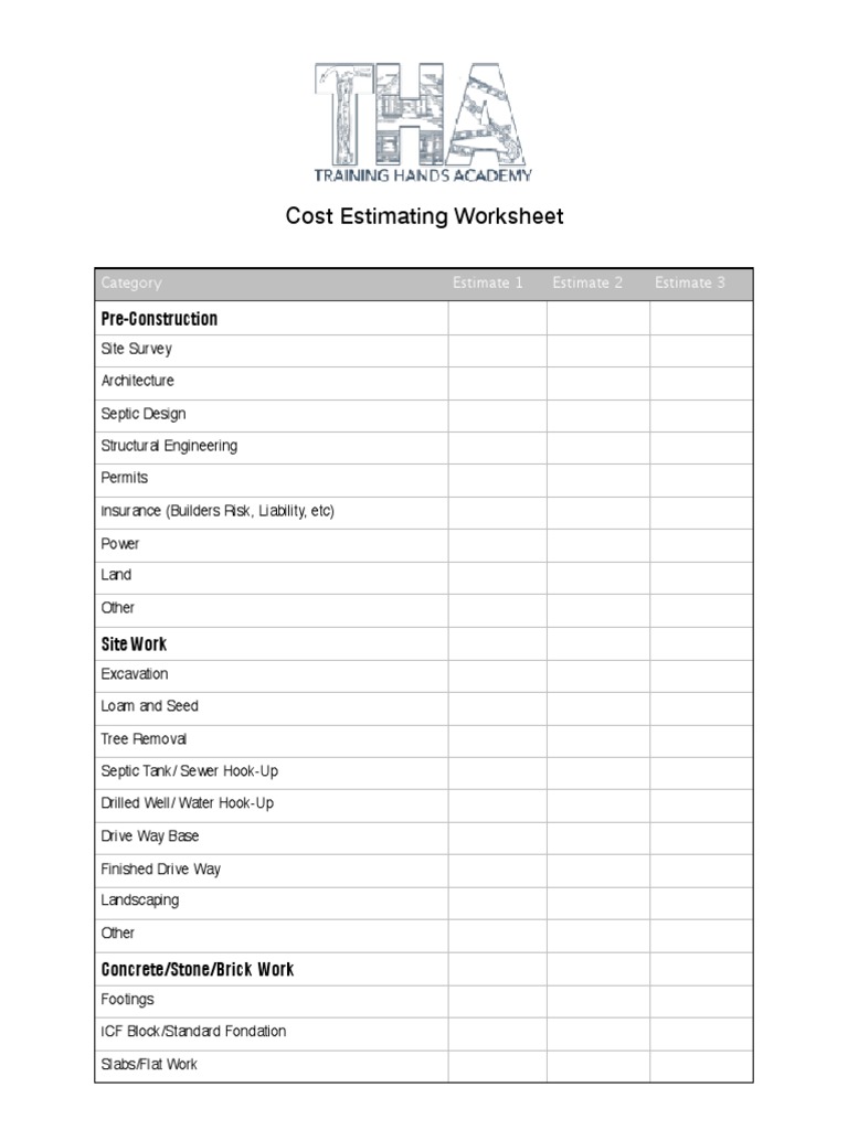 Sample Cost Worksheet PDF 2 PDF | PDF